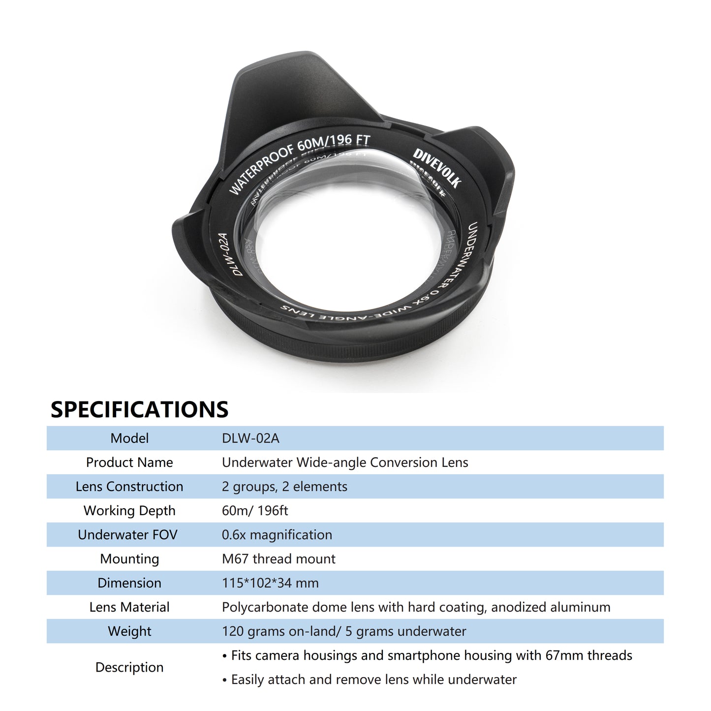 Divevolk Underwater Wide Angle Conversion Lens