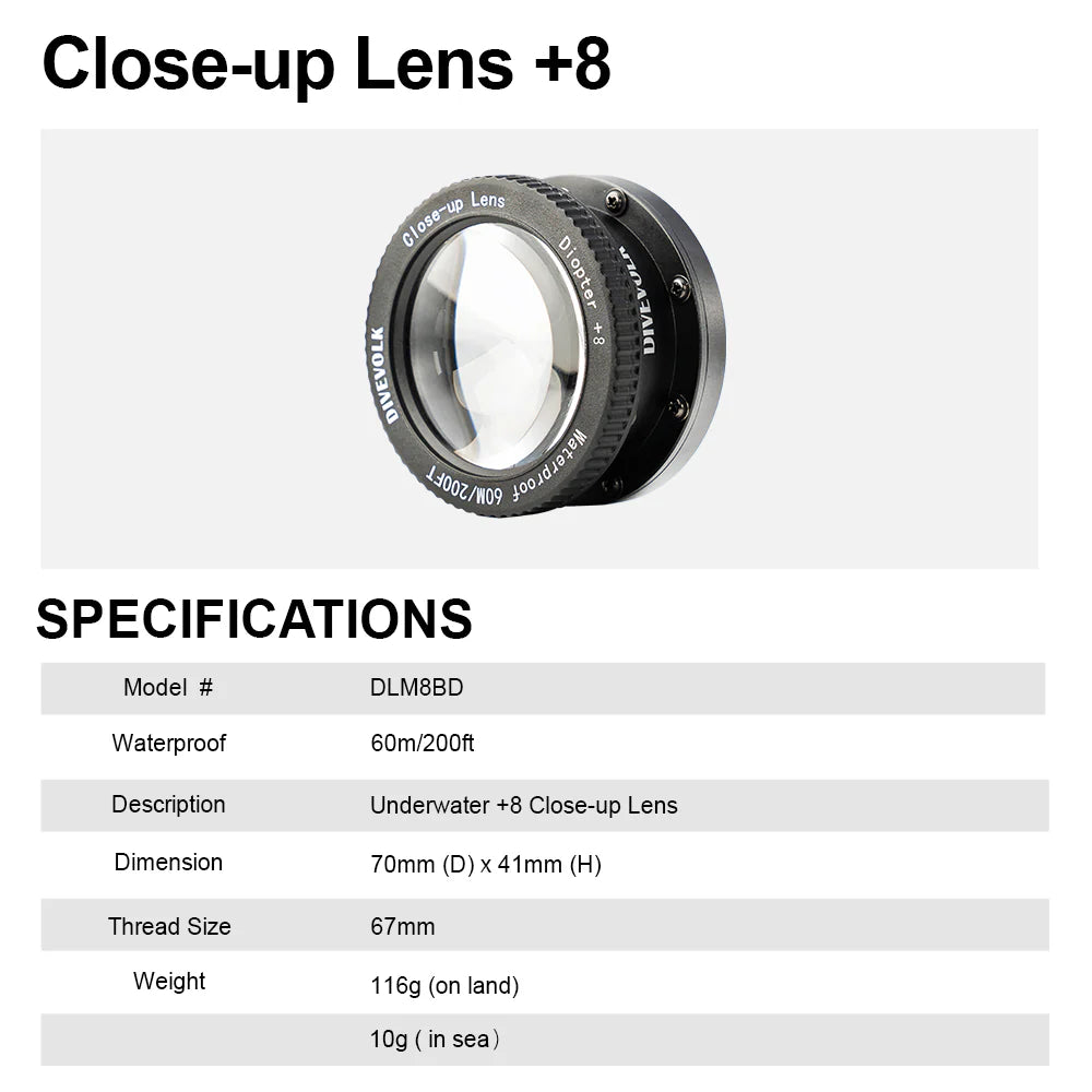 Divevolk Close-Up +8 Diopter Macro Wet Lens