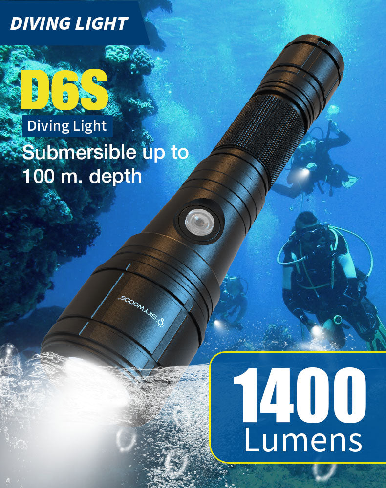 Skywoods D6S 1400 Lumen Zoomable Dive Torch