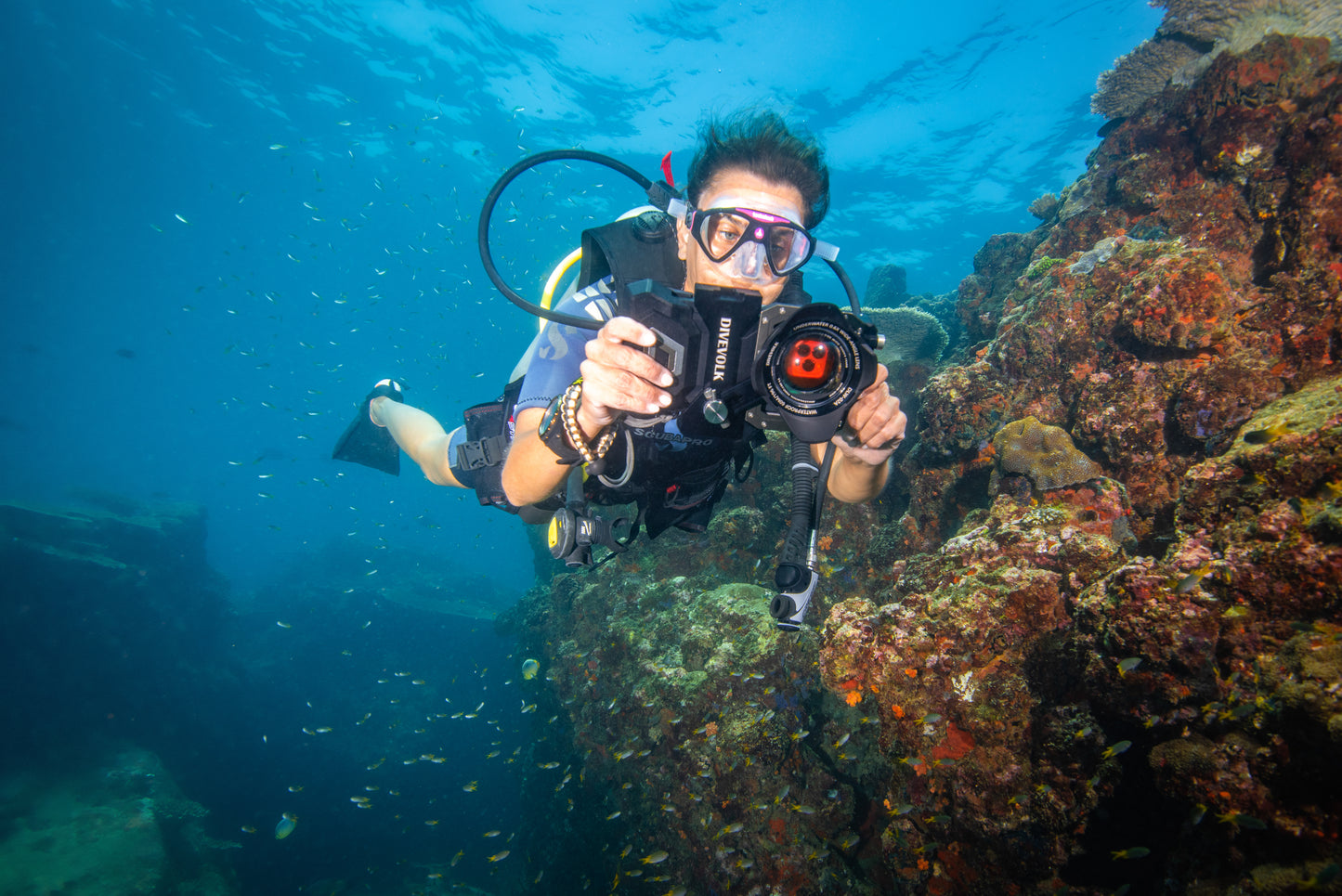 The Divevolk Seatouch 4 Max Ocean Kit has everything you need to shoot wide-angle video and photos in ambient light with your smartphone underwater whilst SCUBA Diving