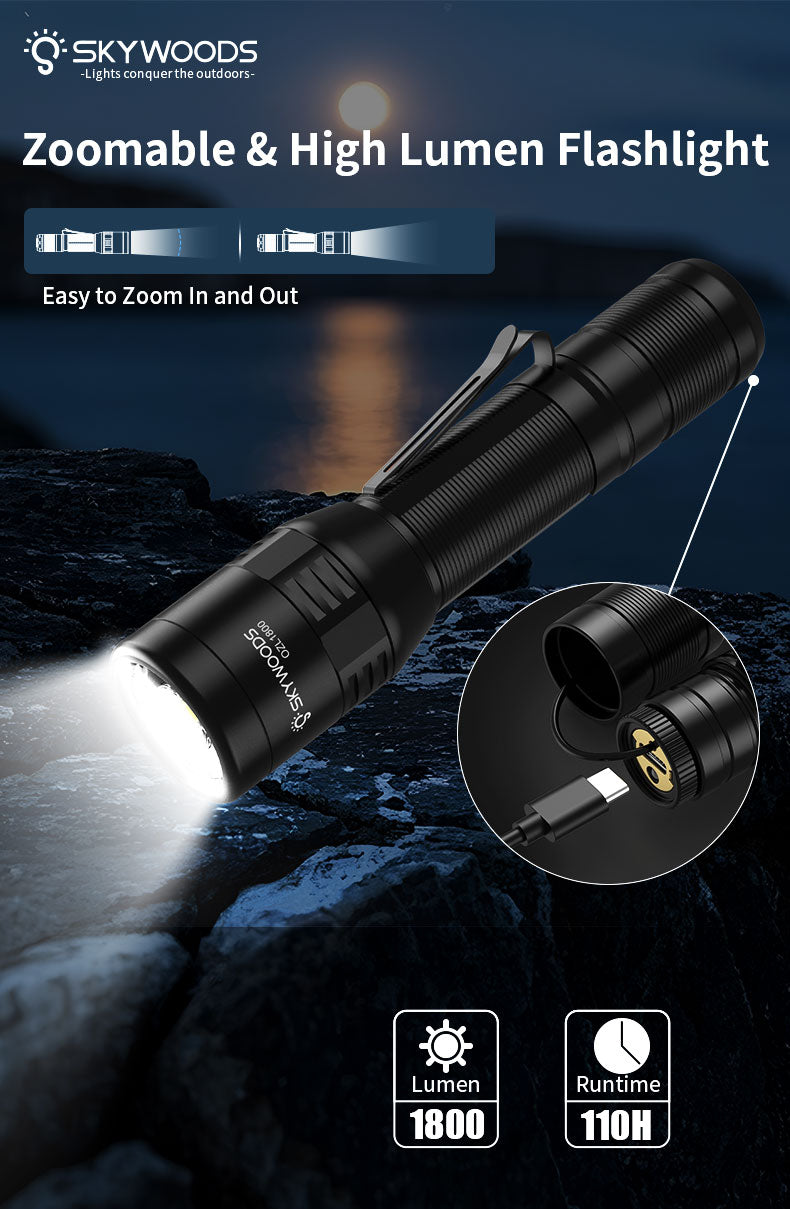 Skywoods 1800 Lumen Zoomable Torch Light OZL1800