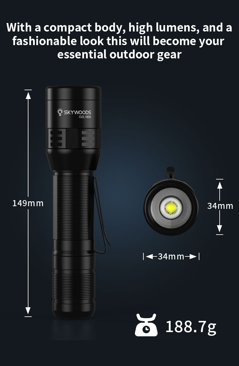Skywoods 1800 Lumen Zoomable Torch Light OZL1800