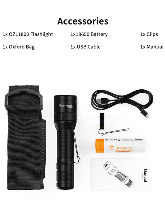 Skywoods 1800 Lumen Zoomable Torch Light OZL1800