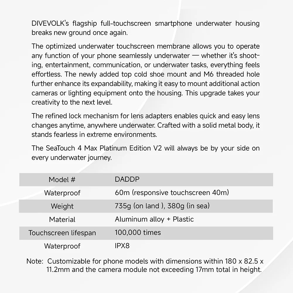 Divevolk SeaTouch 4 Max Platinum V2 Underwater Touchscreen Housing