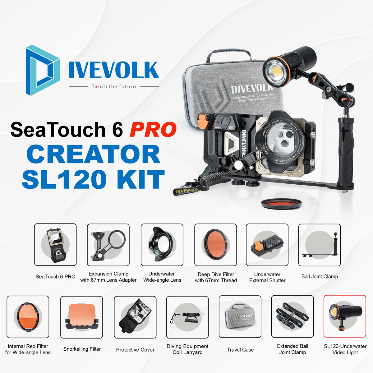 Divevolk SeaTouch 6 Pro 12,000 Lumen Creator SL120 Kit