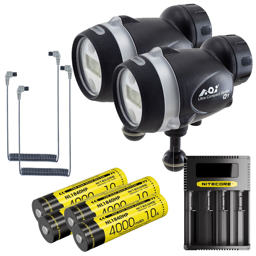 AOI Q1 Ultra Compact Strobe Dual Bundle with Cables & Batteries