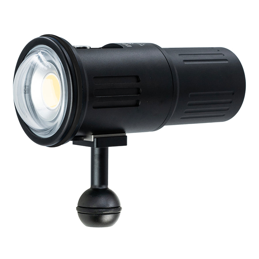The Divevolk SeaLight SL50 5000 Lumen LED Waterproof Video Light with Domed from has a wide 120 degree beam angle and features a 1-inch ball for mounting on your Underwater Camera