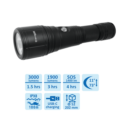 Skywoods D6S Pro 3000 Lumen Zoomable Dive Torch