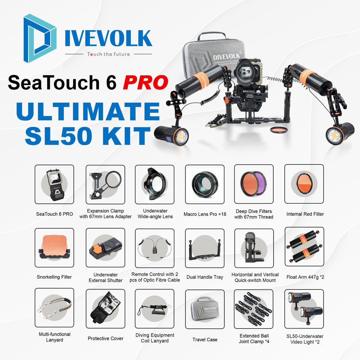 Divevolk SeaTouch 6 Pro Dual 5000 Lumen Ultimate SL50 Kit