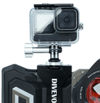 The Divevolk Expansion Clamp features a cold shoe which can be used to mount an action camera adapter.