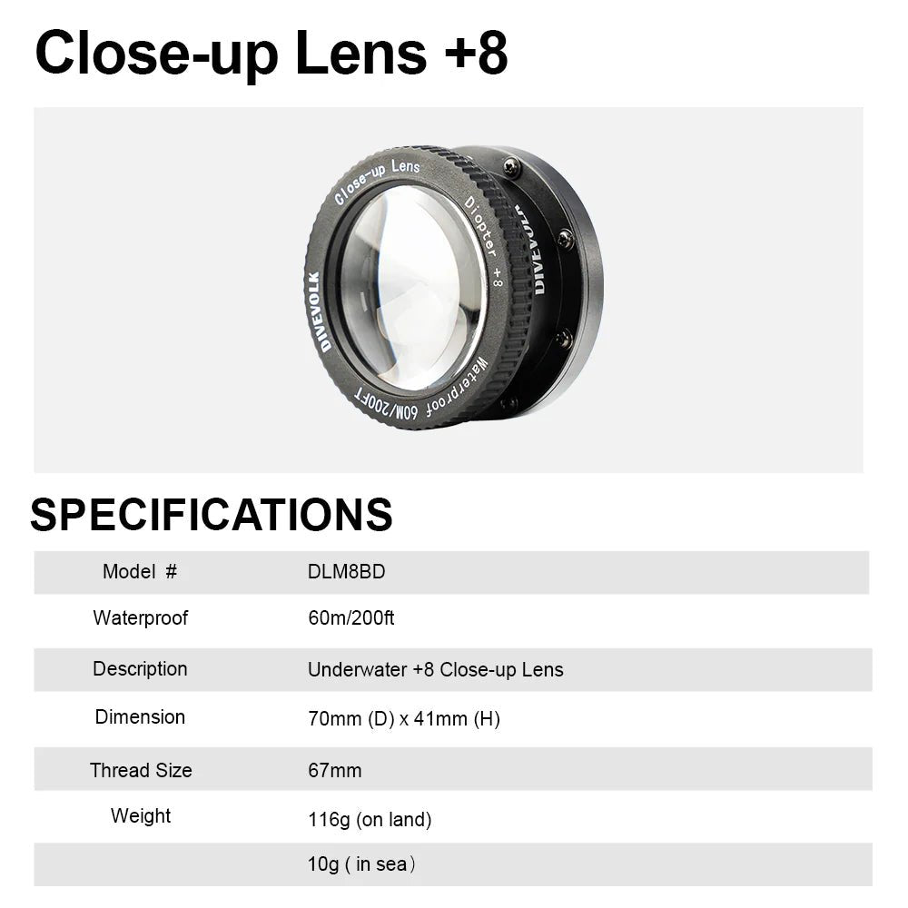 Divevolk Close - Up +8 Diopter Macro Wet Lens
