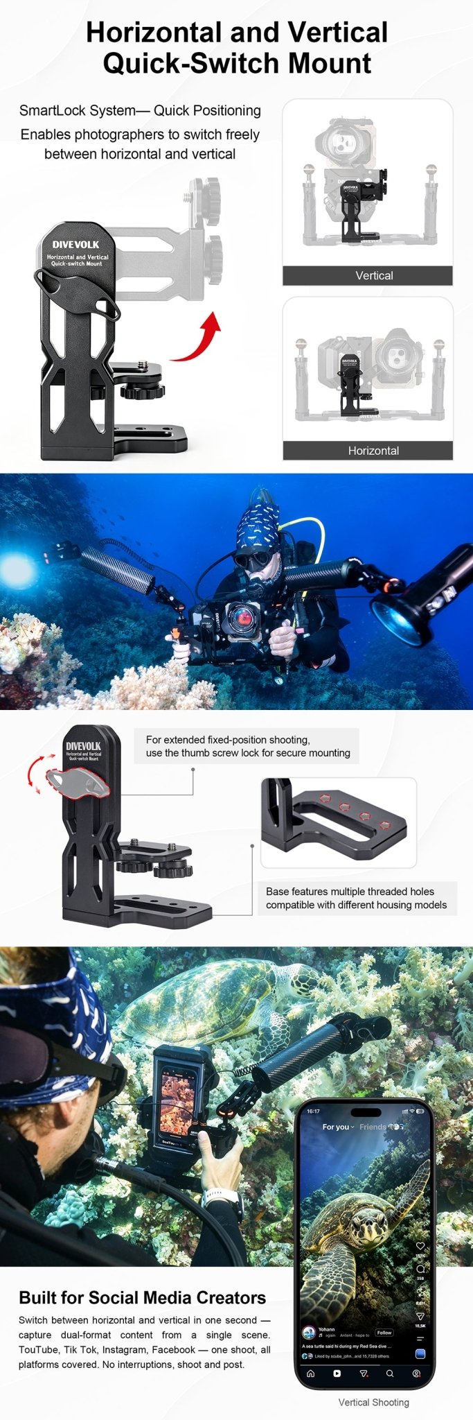 Divevolk Horizontal and Vertical Quick-switch Mount
