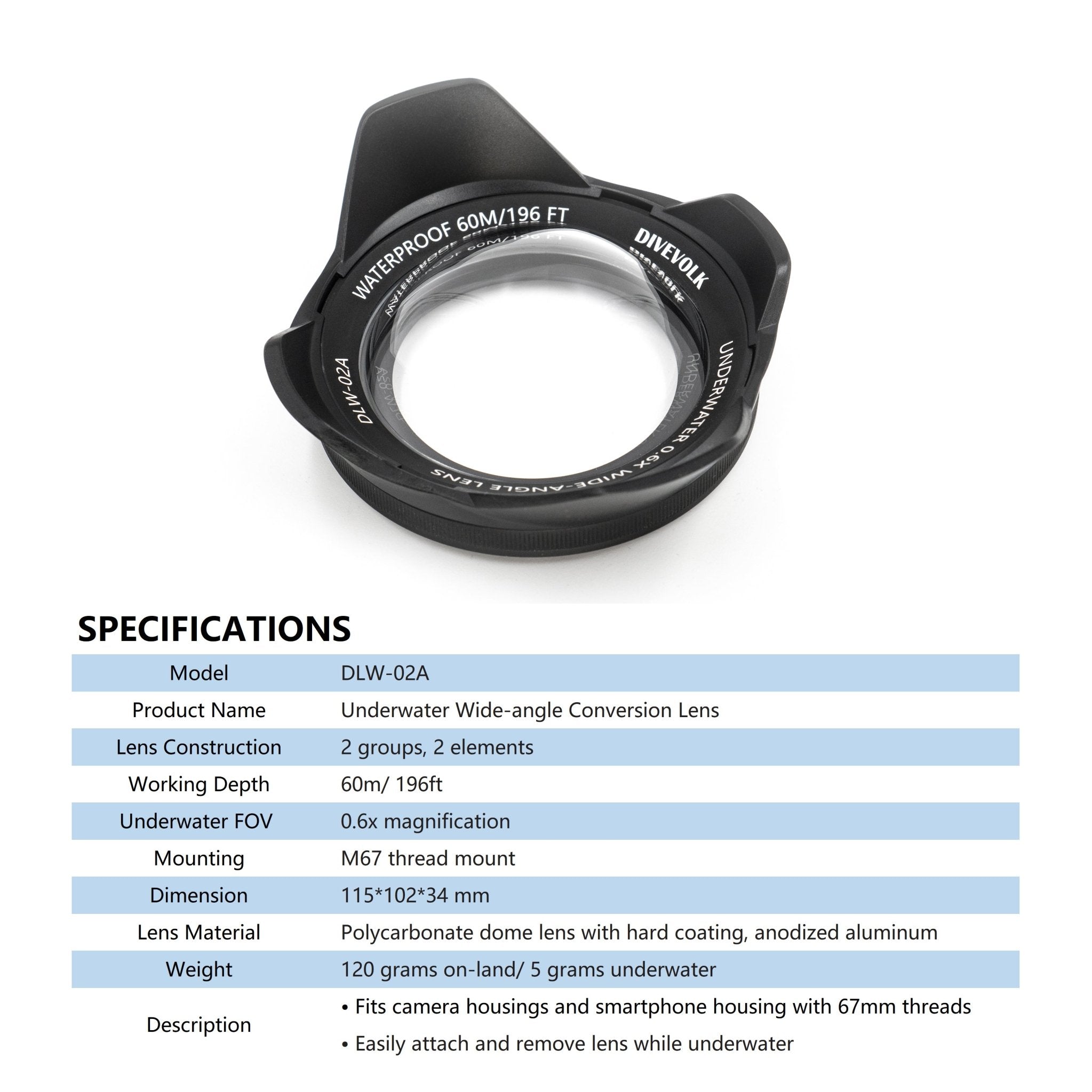 Divevolk Underwater Wide - Angle Conversion Lens