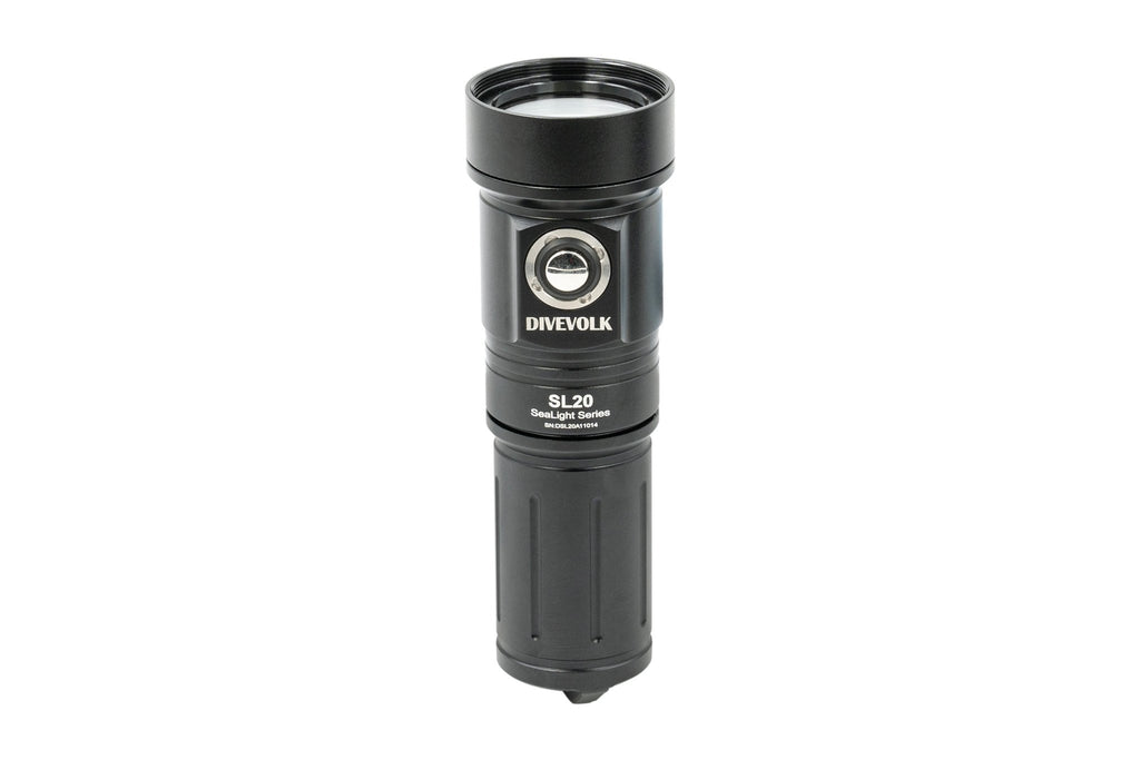 The Divevolk SeaLight SL20 Dive Light has a single button design for simple operation.