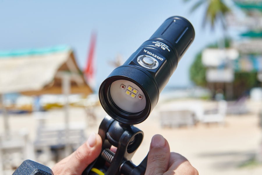 The Divevolk SL20 Underwater Video light is lightweight, compact and travel friendly