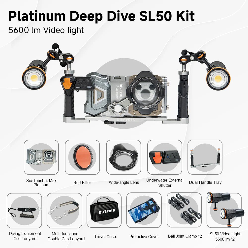 Divevolk SeaTouch 4 Max Platinum 2x 5600 Lumen SL50 Deep Dive Kit