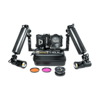 The Divevolk Seatouch 4 Max Almighty Kit includes SeaTouch 4 Max Housing, Expansion Clamp, Handles, Wide - Angle & Macro wet lenses, Protective Case and Two SeaLight SL50 5000 Lumen lights. Everything you need to capture epic photos and videos underwater with your Smartphone