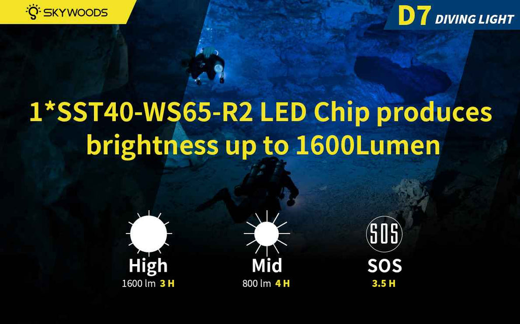 Skywoods D7 1600 Lumen Diving Torch