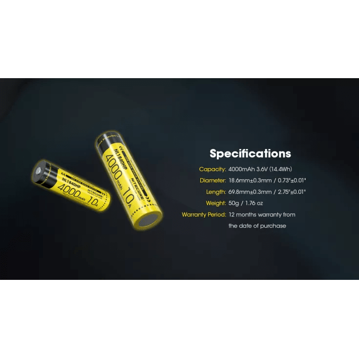 Nitecore 18650 Li-ion High Performance Battery for Q1-Series Strobes NL1840HP