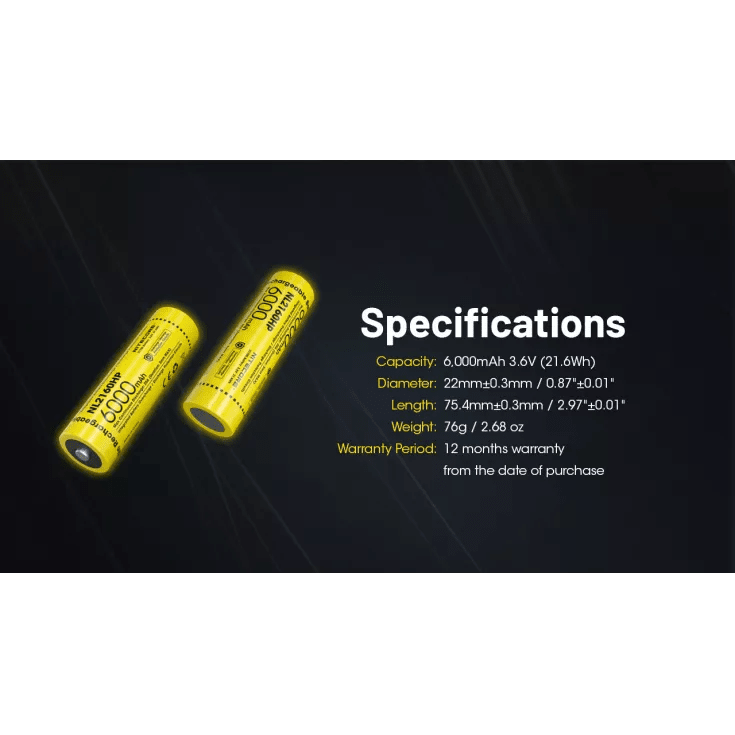 Nitecore 21700 Li-ion High Performance Battery 6000mAH for AOI P1-Series Strobes NL2160HP
