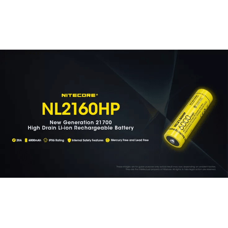 Nitecore 21700 Li-ion High Performance Battery 6000mAH for AOI P1-Series Strobes NL2160HP