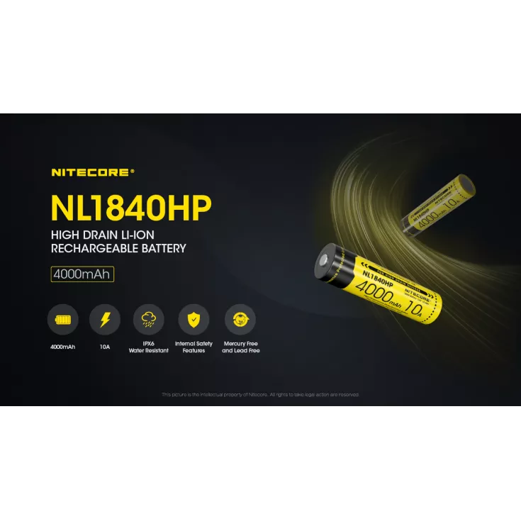Nitecore 18650 Li-ion High Performance Battery for Q1-Series Strobes NL1840HP