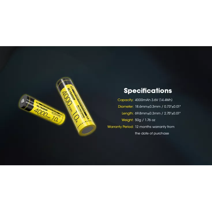 Nitecore 18650 Li-ion High Performance Battery for Q1-Series Strobes NL1840HP