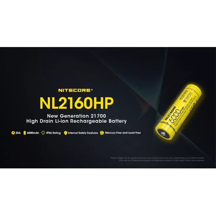 Nitecore 21700 Li-ion High Performance Battery 6000mAH for AOI P1-Series Strobes NL2160HP