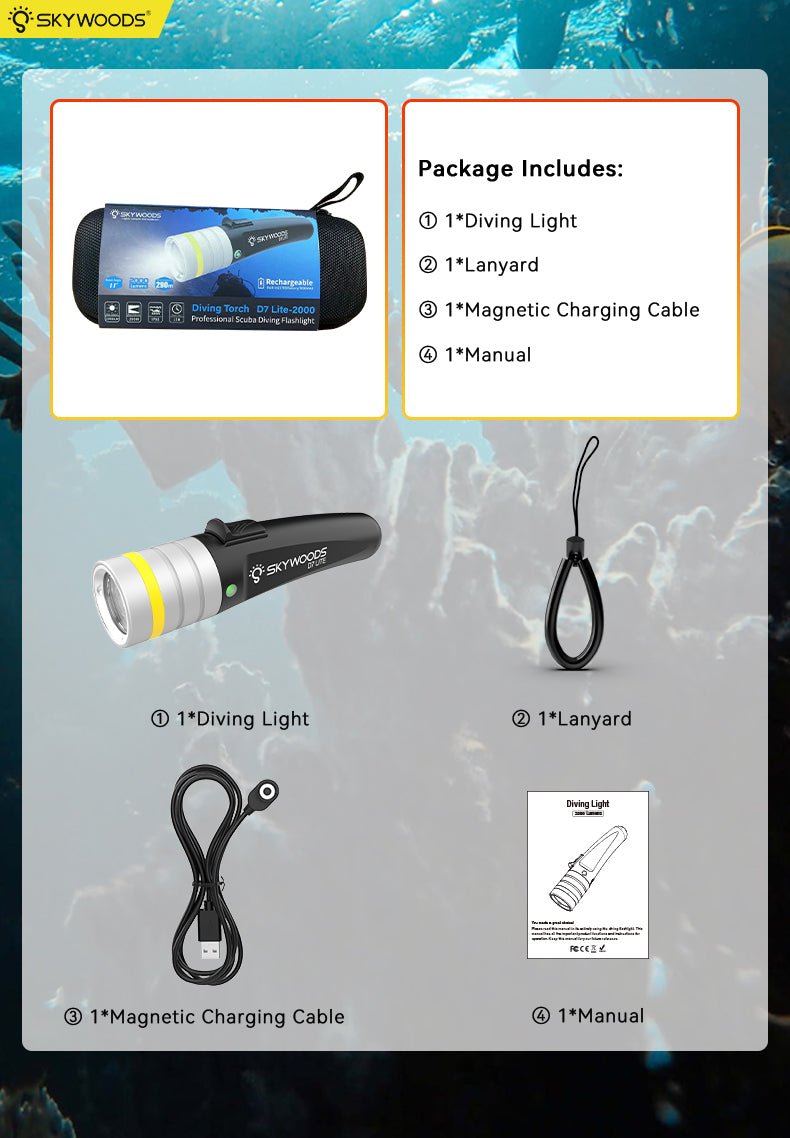 Skywoods 2000 Lumen Dive Torch D7 Lite