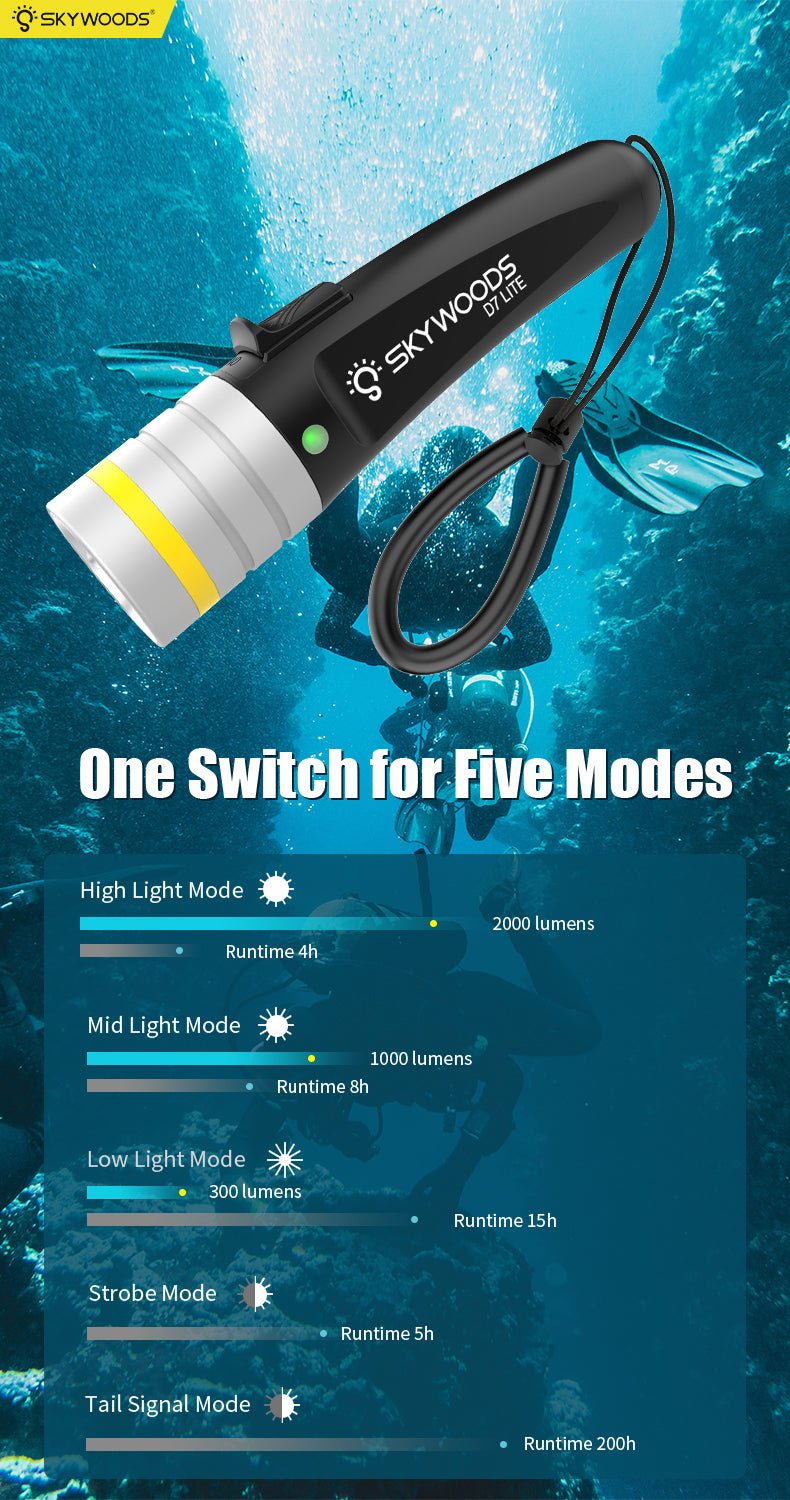 Skywoods 2000 Lumen Dive Torch D7 Lite