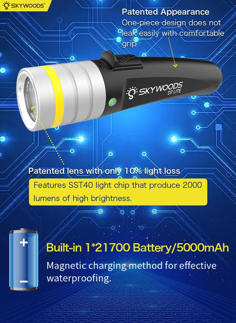 Skywoods 2000 Lumen Dive Torch D7 Lite