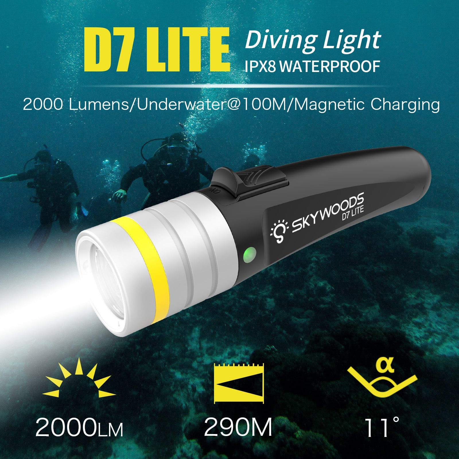 Skywoods 2000 Lumen Dive Torch D7 Lite