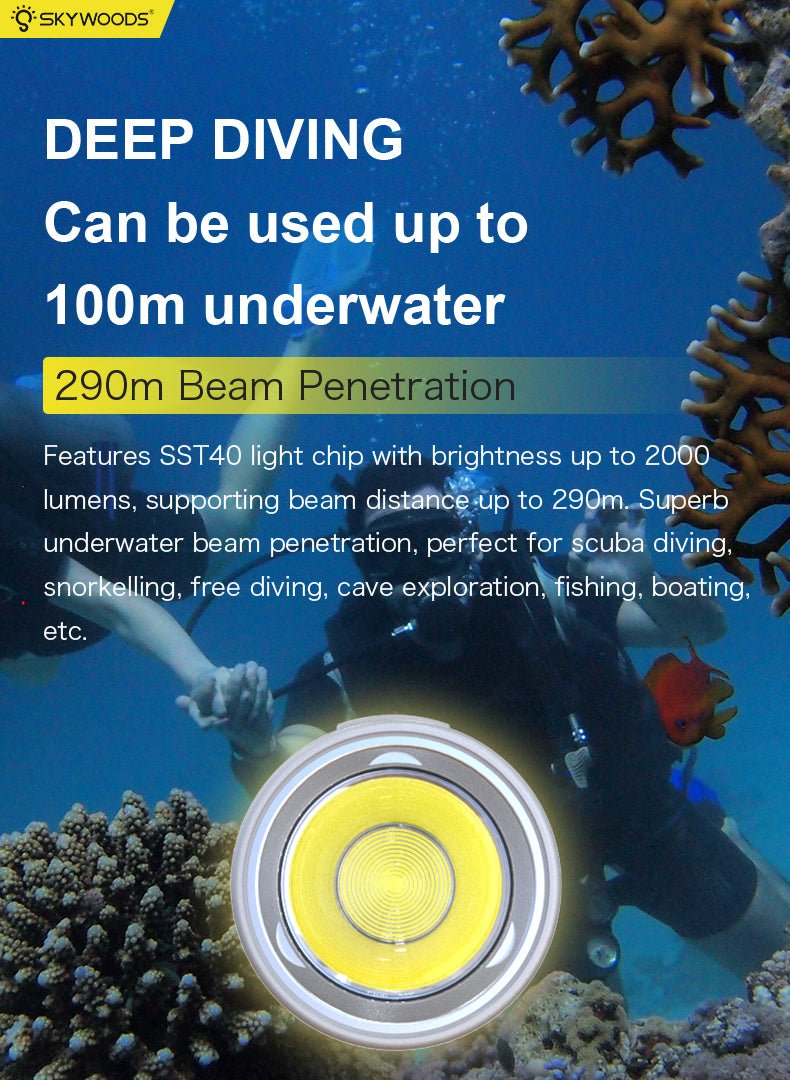 Skywoods 2000 Lumen Dive Torch D7 Lite