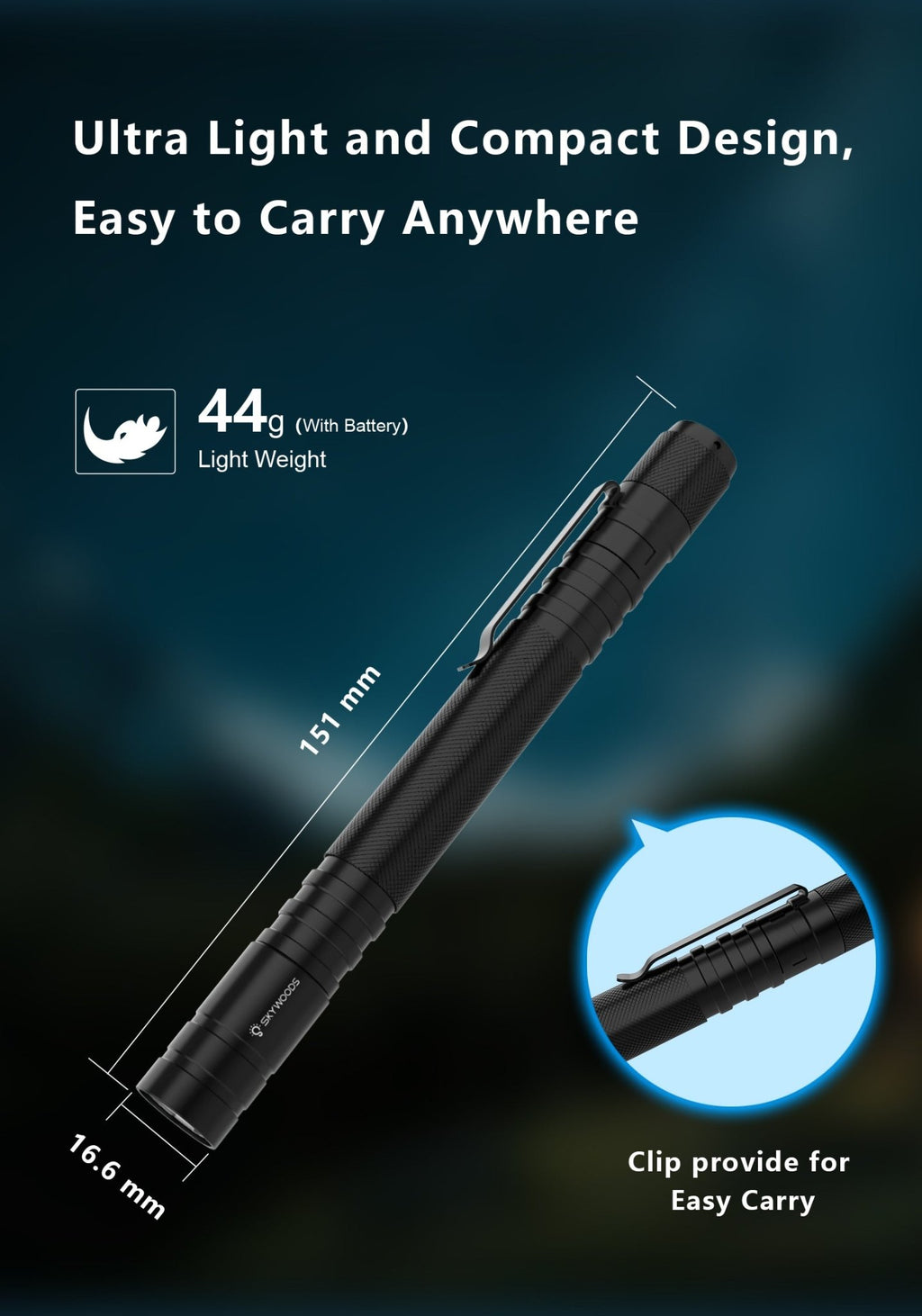 Skywoods 270 Lumen Zoomable Pen Light Fix P3
