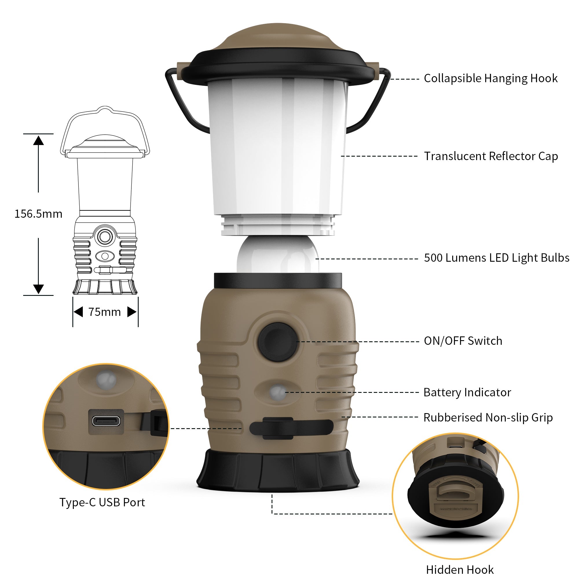 Skywoods 500 Lumen Rechargeable Camping Lantern L50270