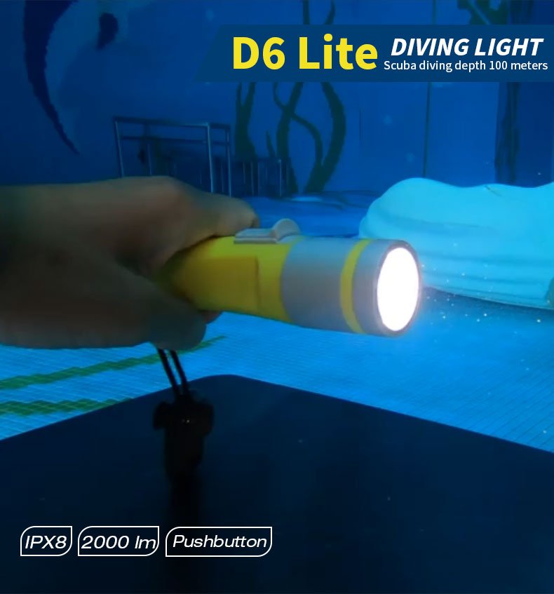 Skywoods D6 Lite 2000 Lumen Dive Torch | Travel Friendly SCUBA Light