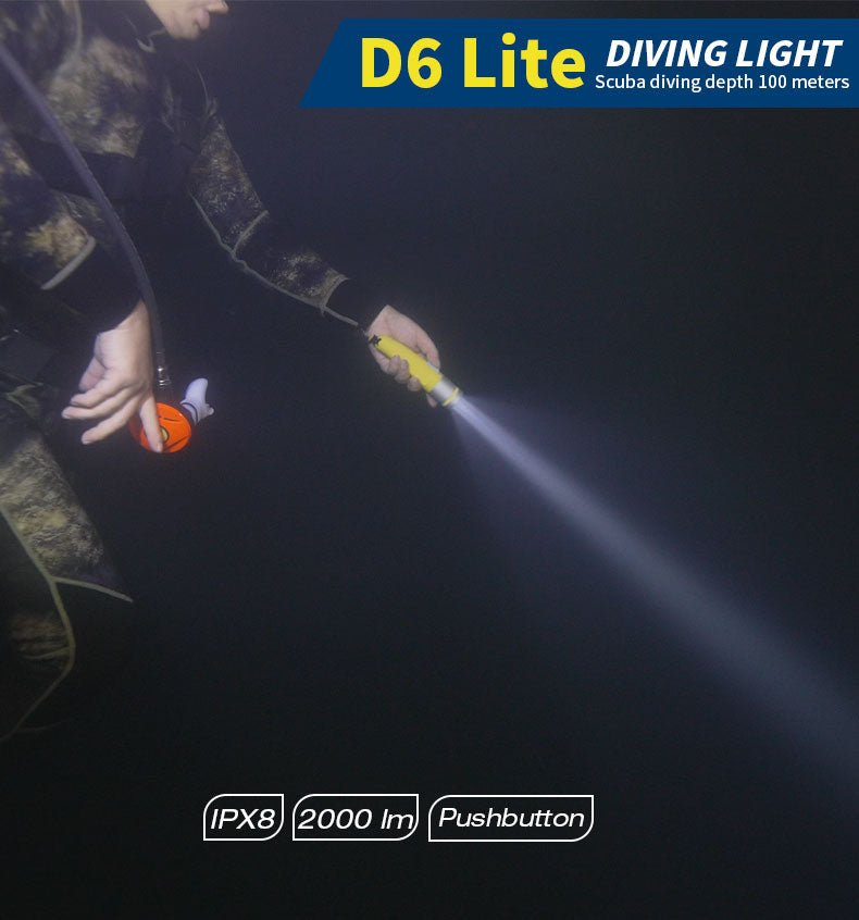 Skywoods D6 Lite 2000 Lumen Dive Torch | Travel Friendly SCUBA Light