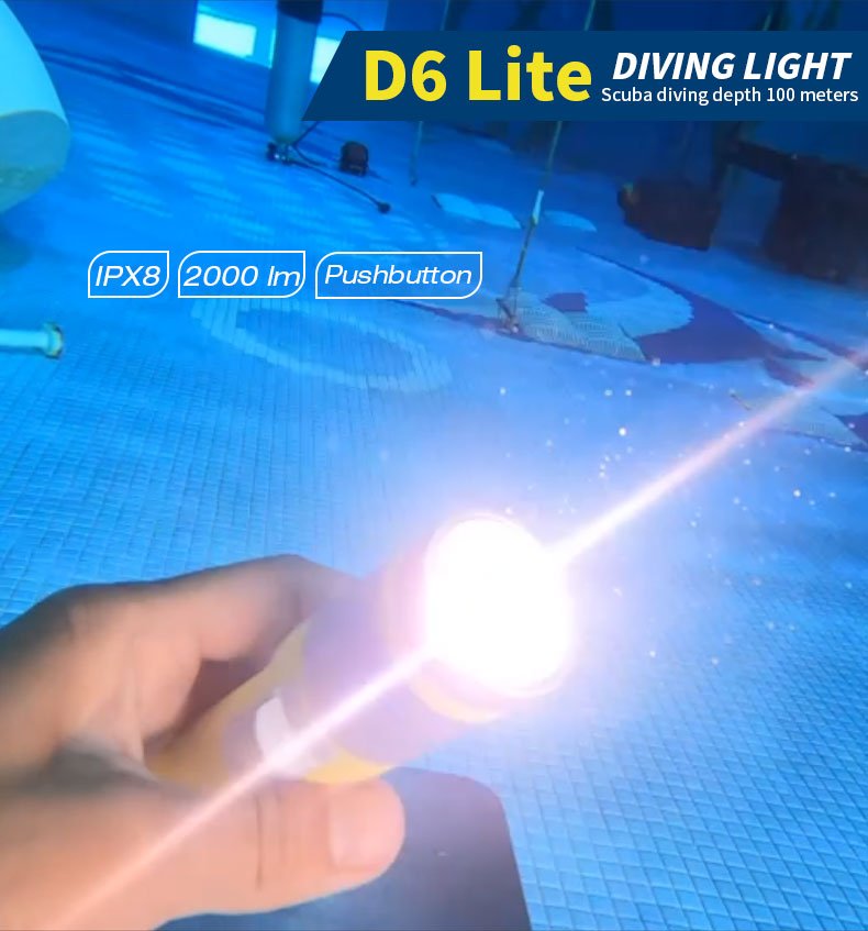 Skywoods D6 Lite 2000 Lumen Dive Torch | Travel Friendly SCUBA Light