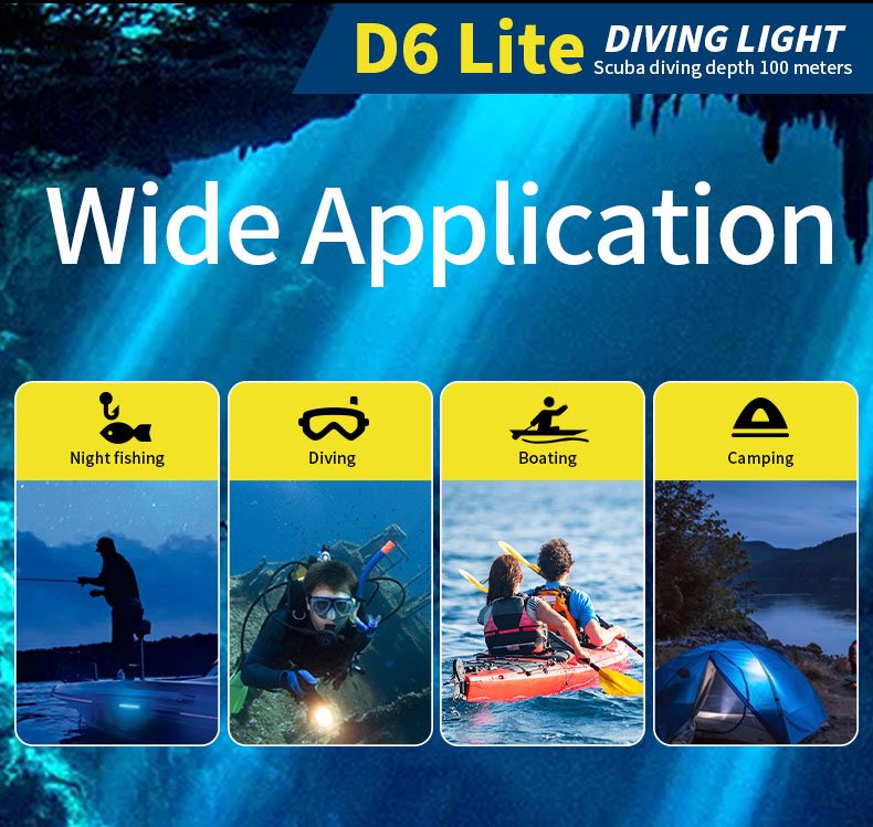Skywoods D6 Lite 2000 Lumen Dive Torch | Travel Friendly SCUBA Light