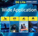 Skywoods D6 Lite 2000 Lumen Dive Torch | Travel Friendly SCUBA Light