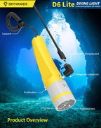 Skywoods D6 Lite 2000 Lumen Dive Torch | Travel Friendly SCUBA Light