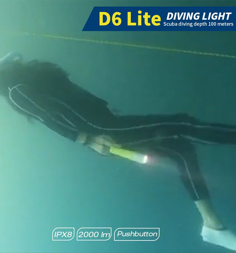 Skywoods D6 Lite 2000 Lumen Dive Torch | Travel Friendly SCUBA Light