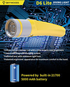 Skywoods D6 Lite 2000 Lumen Dive Torch | Travel Friendly SCUBA Light