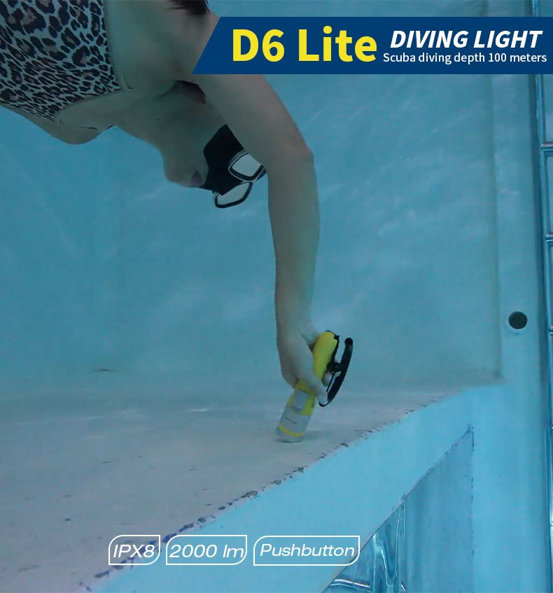 Skywoods D6 Lite 2000 Lumen Dive Torch | Travel Friendly SCUBA Light