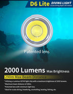 Skywoods D6 Lite 2000 Lumen Dive Torch | Travel Friendly SCUBA Light
