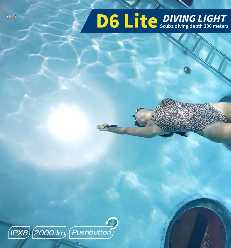 Skywoods D6 Lite 2000 Lumen Dive Torch | Travel Friendly SCUBA Light