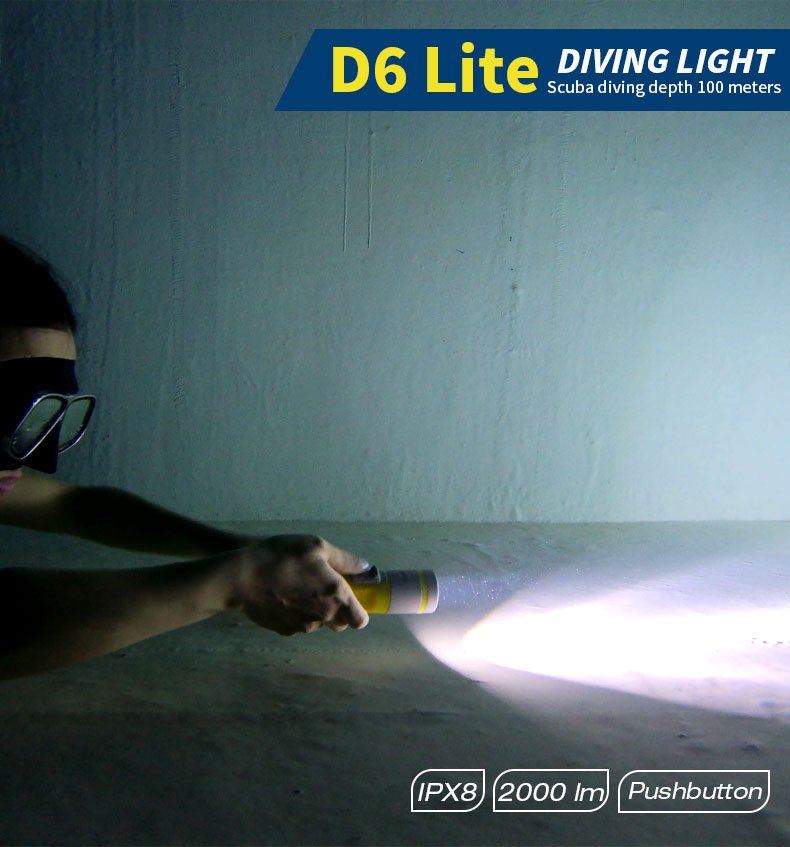 Skywoods D6 Lite 2000 Lumen Dive Torch | Travel Friendly SCUBA Light