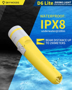 Skywoods D6 Lite 2000 Lumen Dive Torch | Travel Friendly SCUBA Light