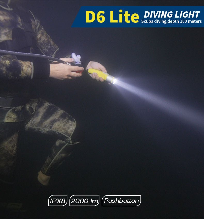 Skywoods D6 Lite 2000 Lumen Dive Torch | Travel Friendly SCUBA Light