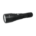 A black Skywoods D6S Pro 3000 Lumen Zoomable Dive Torch with a visible beam lens at one end and a power button with LED indicator on the body.